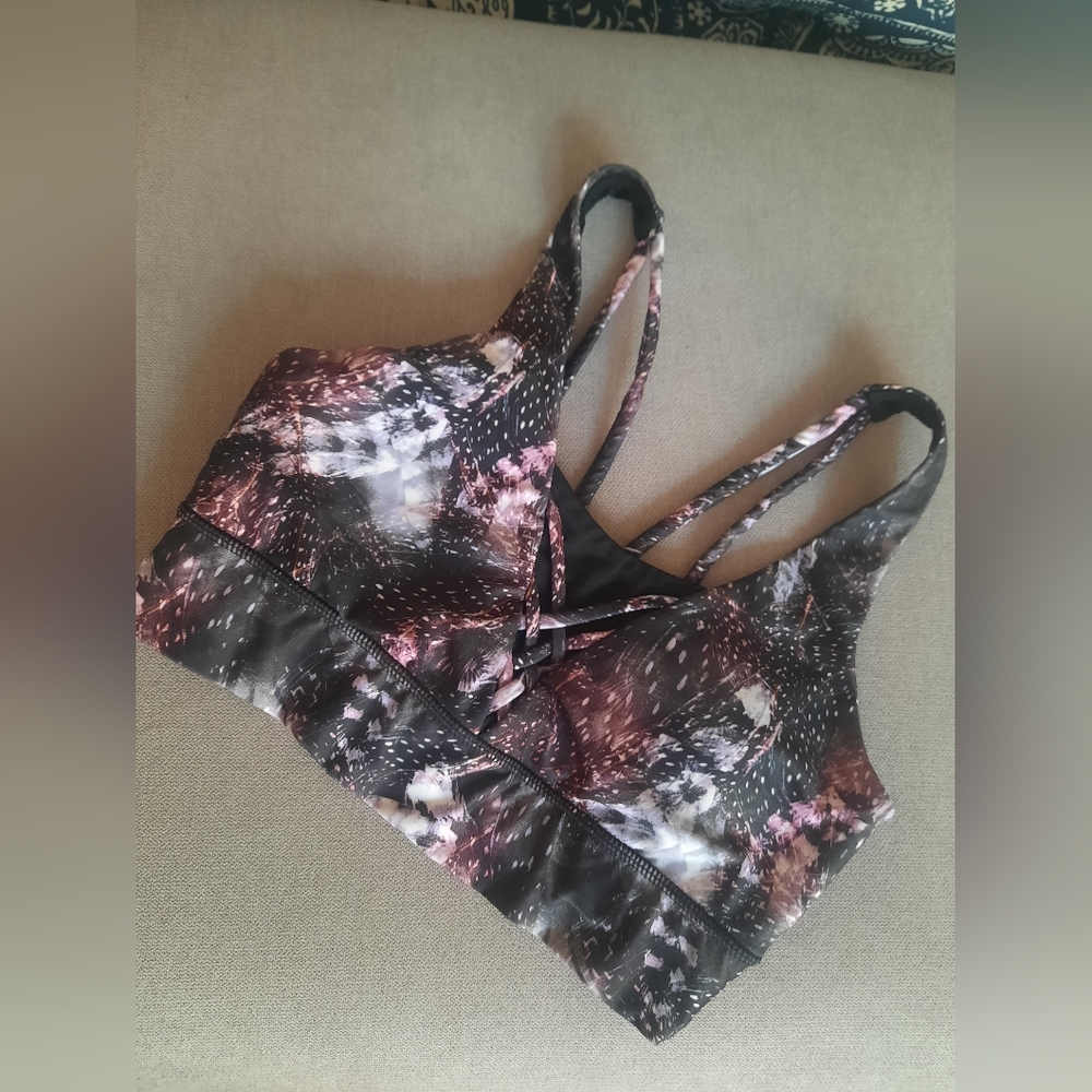 Black and Pink Patterned Sports Bra